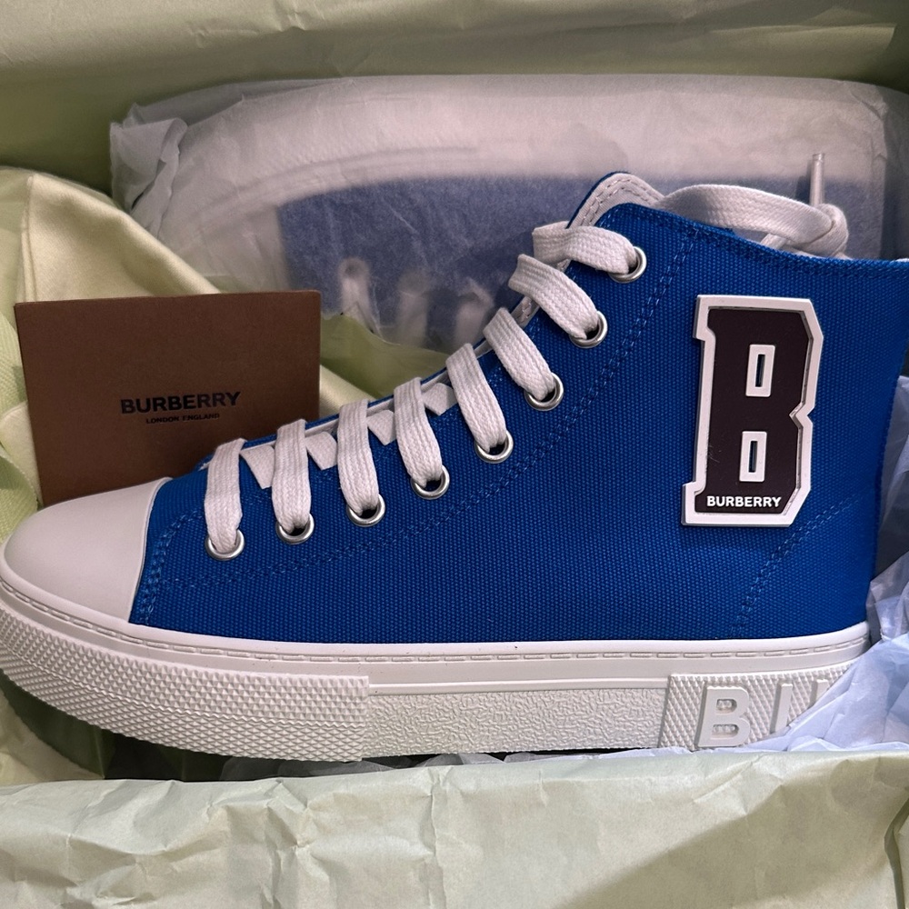 Burberry Canvas High-Top Royal Blue and White Sneakers